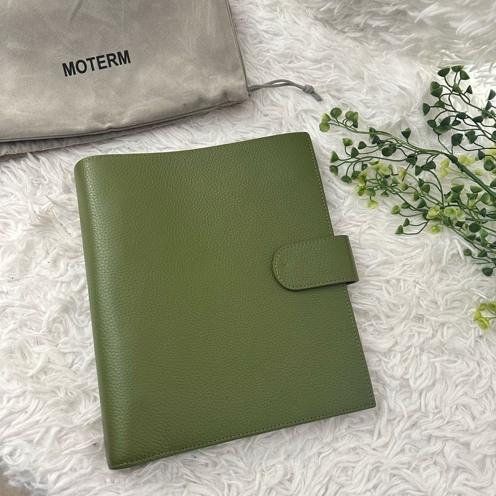 Moterm Leather Cover 6-Ring Binder Planner, multi Pocket in Pebbled-Olive New